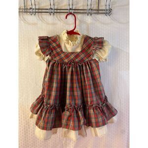 Bryan circle gingham prairie circle‎ dress checkered dress 4t USA ruffle